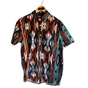 Rank 45 Men's Vintage Button Up Shirt Short Sleeve Geometric Size Medium